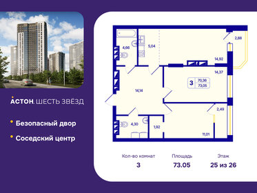 Квартира 73,1 м², 3-комнатная - изображение 1