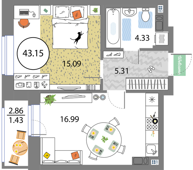 38,1 м², 1-комнатная квартира 7 500 000 ₽ - изображение 101