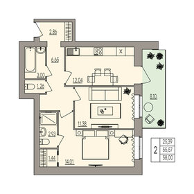 Квартира 58 м², 2-комнатная - изображение 1