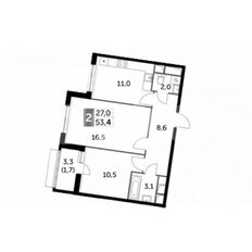 Квартира 53,4 м², 2-комнатная - изображение 1