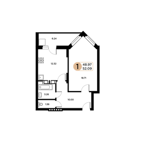 Квартира 50 м², 1-комнатная - изображение 1