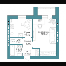 Квартира 39 м², 1-комнатная - изображение 2