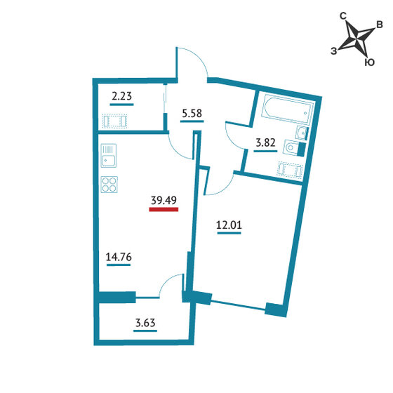39,8 м², 1-комнатная квартира 6 076 350 ₽ - изображение 23
