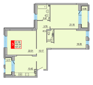 Квартира 107,5 м², 3-комнатная - изображение 1