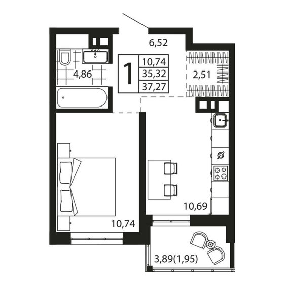 37,1 м², 1-комнатная квартира 4 823 000 ₽ - изображение 50