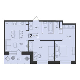Квартира 60,9 м², 2-комнатная - изображение 1