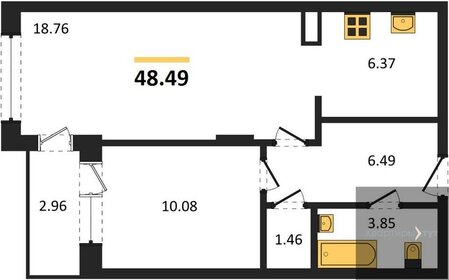 Квартира 48,5 м², 1-комнатная - изображение 1
