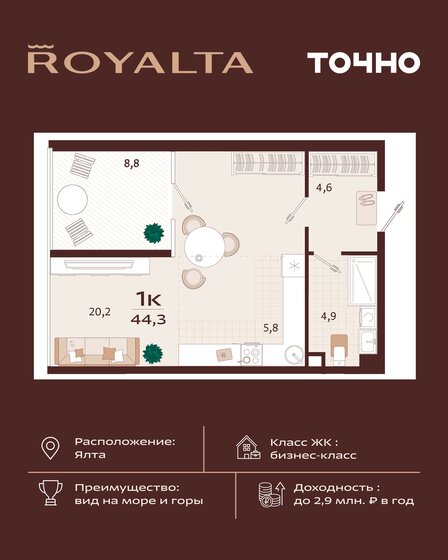 46,7 м², 1-комнатная квартира 23 176 000 ₽ - изображение 16