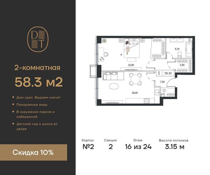 55 м², 2-комнатная квартира 20 500 000 ₽ - изображение 87