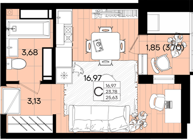 Квартира 25,6 м², студия - изображение 1