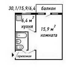 Квартира 30,1 м², 1-комнатная - изображение 1