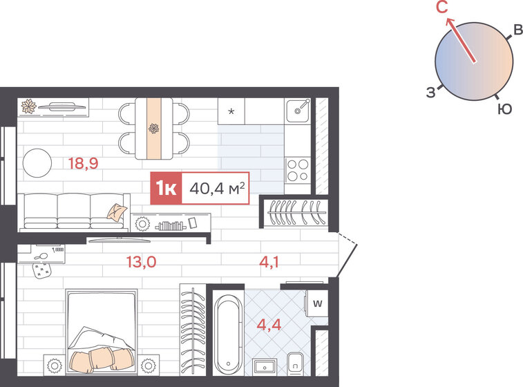 45,3 м², 1-комнатная квартира 7 400 000 ₽ - изображение 76