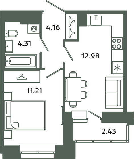 31,9 м², 1-комнатная квартира 6 312 561 ₽ - изображение 14