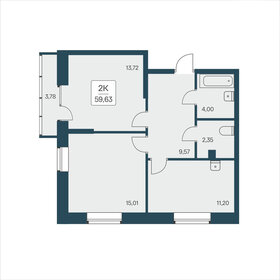 Квартира 59,6 м², 2-комнатная - изображение 1