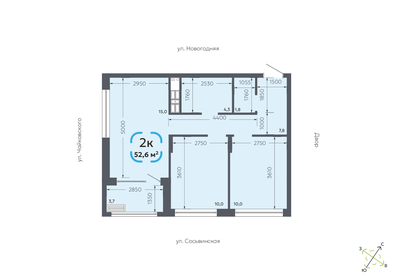 Квартира 52,6 м², 2-комнатная - изображение 2