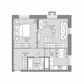 Квартира 54,2 м², 2-комнатная - изображение 1