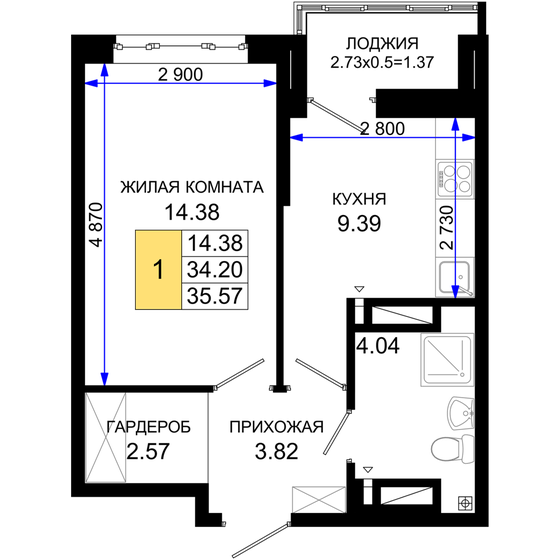 35,6 м², 1-комнатная квартира 8 545 692 ₽ - изображение 1