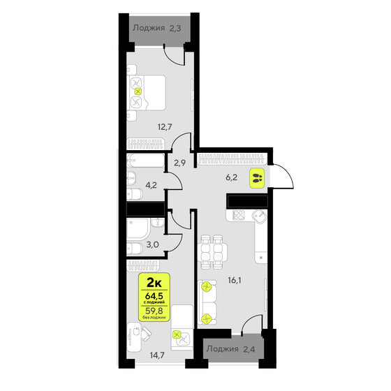 64 м², 2-комнатная квартира 12 300 000 ₽ - изображение 67