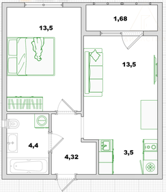Квартира 41 м², 2-комнатная - изображение 1