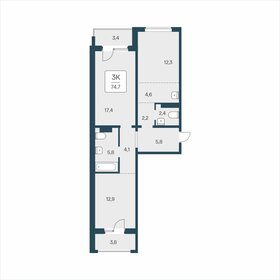 Квартира 74,7 м², 3-комнатная - изображение 1