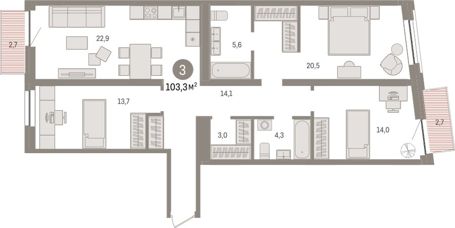 99,4 м², 3-комнатная квартира 17 200 000 ₽ - изображение 52