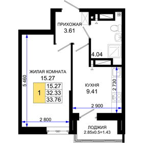 Квартира 33,8 м², 1-комнатная - изображение 1
