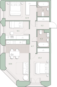 Квартира 70,4 м², 3-комнатная - изображение 1