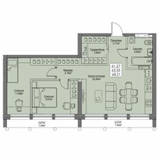 Квартира 63,4 м², 1-комнатная - изображение 4