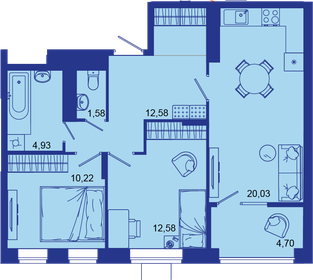 Квартира 66,9 м², 2-комнатная - изображение 1