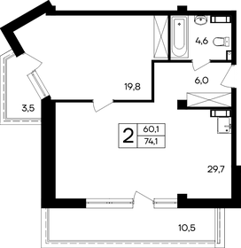 Квартира 74,1 м², 2-комнатные - изображение 1