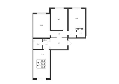 Квартира 86,4 м², 3-комнатная - изображение 1
