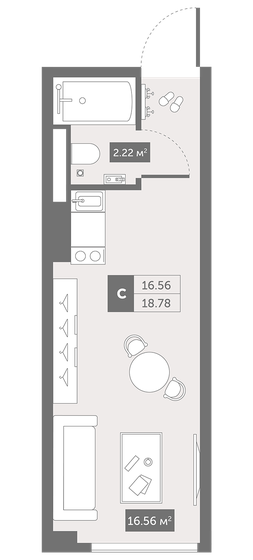 18,8 м², апартаменты-студия 5 555 124 ₽ - изображение 1