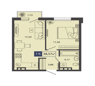 Квартира 38,6 м², 1-комнатная - изображение 1
