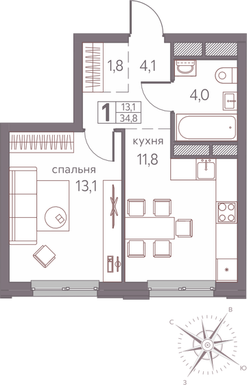 34,7 м², 1-комнатная квартира 5 500 000 ₽ - изображение 38