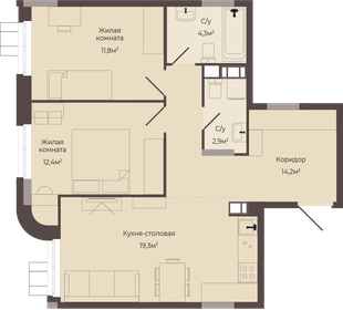 Квартира 64,9 м², 2-комнатная - изображение 1