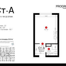 Квартира 22,7 м², студия - изображение 2