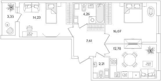 Квартира 58,8 м², 2-комнатная - изображение 1