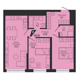 Квартира 67,6 м², 3-комнатная - изображение 2