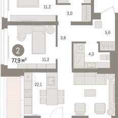 Квартира 77,9 м², 2-комнатная - изображение 3