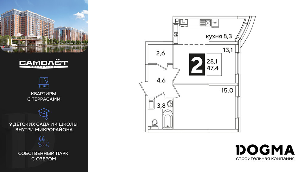 49,1 м², 2-комнатная квартира 6 314 260 ₽ - изображение 18