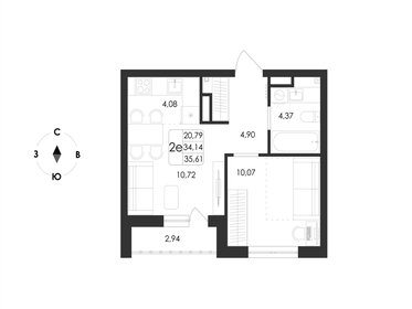 Квартира 35,6 м², 2-комнатная - изображение 1