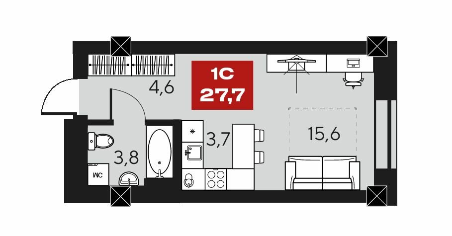 21,1 м², 1-комнатная квартира 4 050 000 ₽ - изображение 113