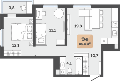 Квартира 59,7 м², 2-комнатная - изображение 1