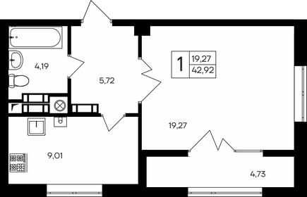 Квартира 42,9 м², 1-комнатная - изображение 1