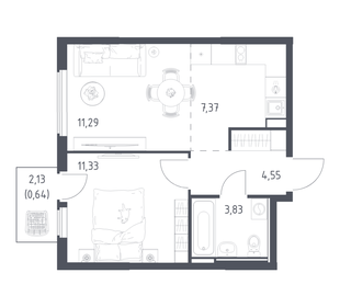 Квартира 39 м², 1-комнатная - изображение 1