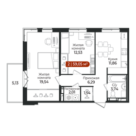 Квартира 59,1 м², 2-комнатная - изображение 1