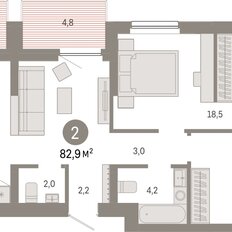 Квартира 82,9 м², 2-комнатная - изображение 3