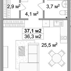 Квартира 37,1 м², студия - изображение 4