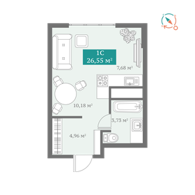 Квартира 26,6 м², 1-комнатная - изображение 1