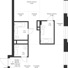Квартира 100,4 м², 2-комнатная - изображение 3